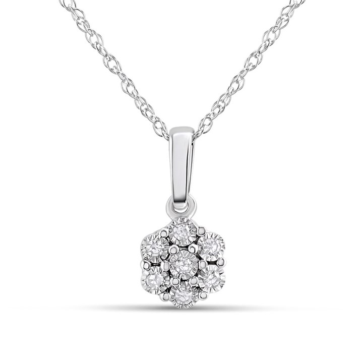 9ct White Gold Illusion-Set Diamond Cluster Necklace - D97141