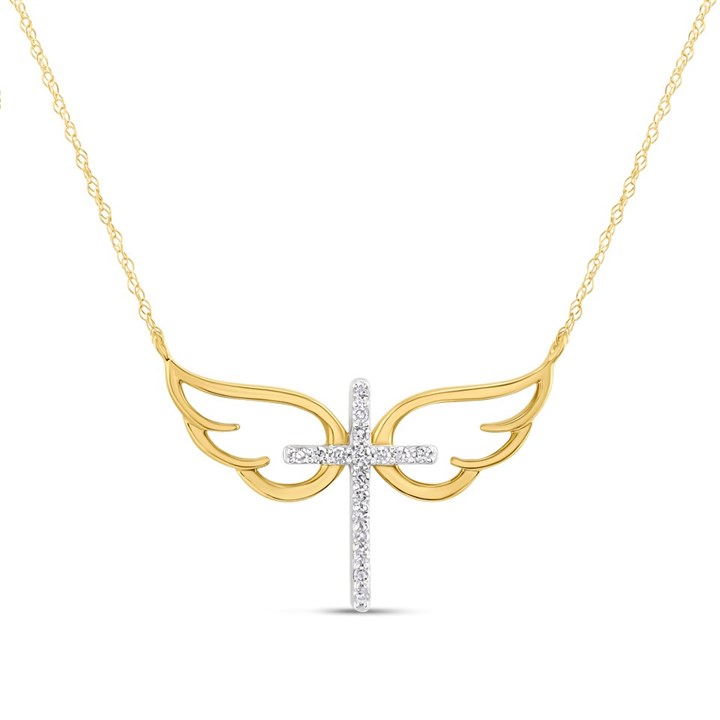 9ct Cross And Angel Wings Necklace - D97143