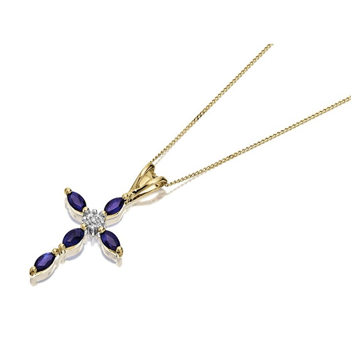 9ct Gold Sapphire And Diamond Cross Necklace - D9790