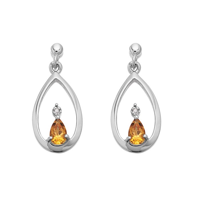 My Diamonds Silver Citrine And Diamond Drop Earrings - D99107