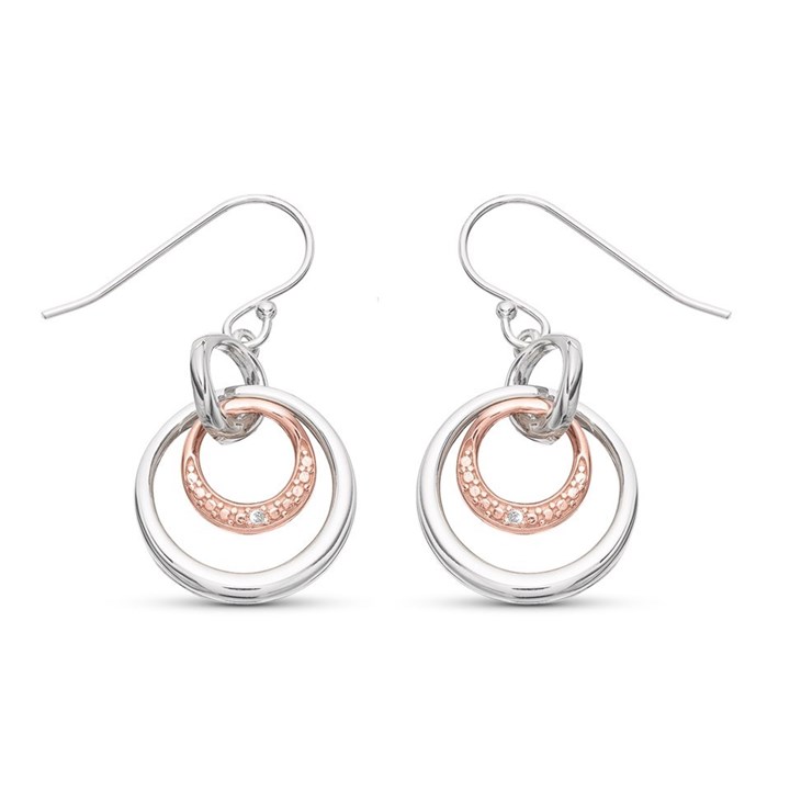 My Diamonds Silver And Rose Gold Plated Diamond Hook Wire Earrings - D99110