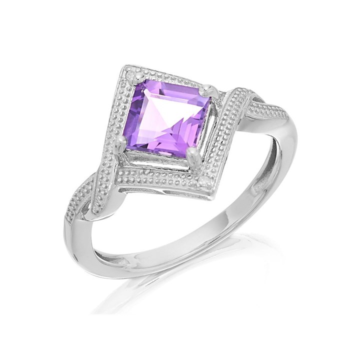 My Diamonds Silver Amethyst And Diamond Ring - D99111