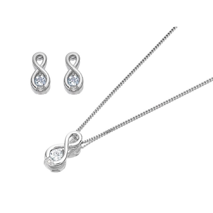 My Diamonds Silver Blue  Topaz And Diamond Earrings And Necklace Gift Set - D99116