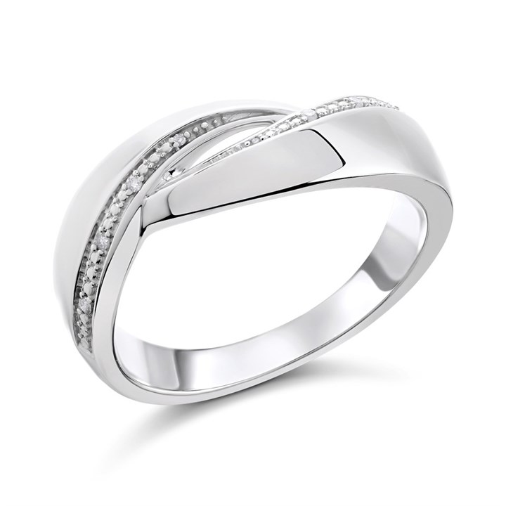 My Diamonds Silver Diamond Crossover Band Ring - D99146
