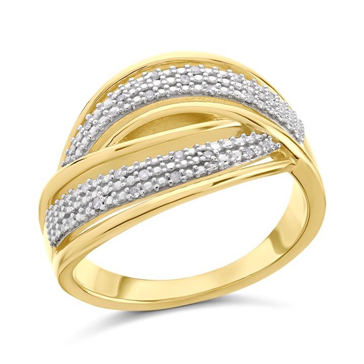 My Diamonds Gold Plated Silver Diamond Crossover Band Ring - 8pts - D99158