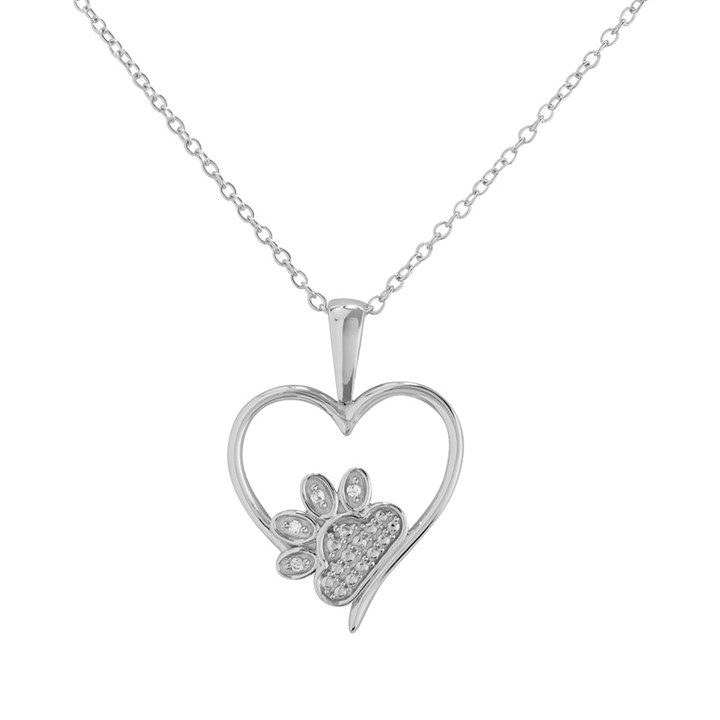 My Diamonds Silver Diamond Heart Paw Print Necklace - D99166