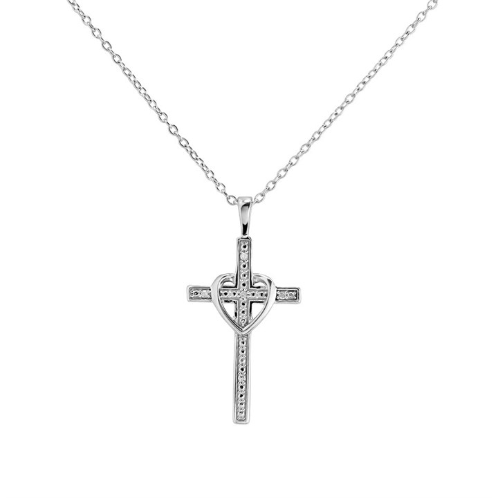 My Diamonds Silver Diamond Heart Cross And Chain - D99170