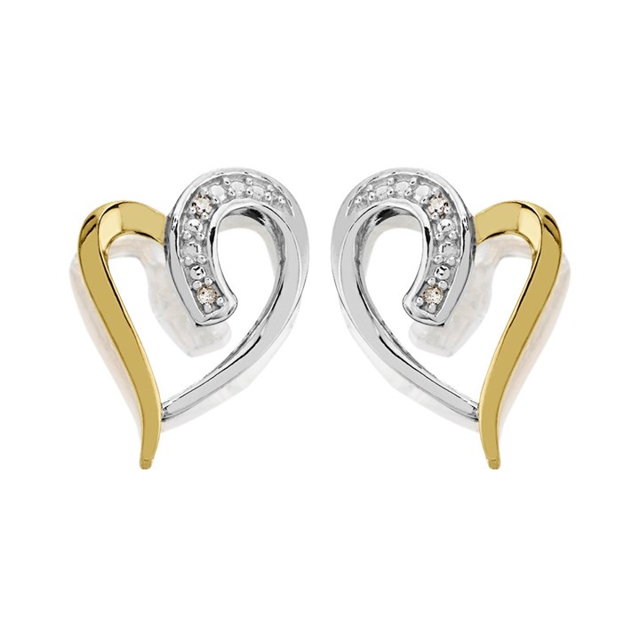 My Diamonds Gold Plated Silver Diamond Heart Stud Earrings - D99179