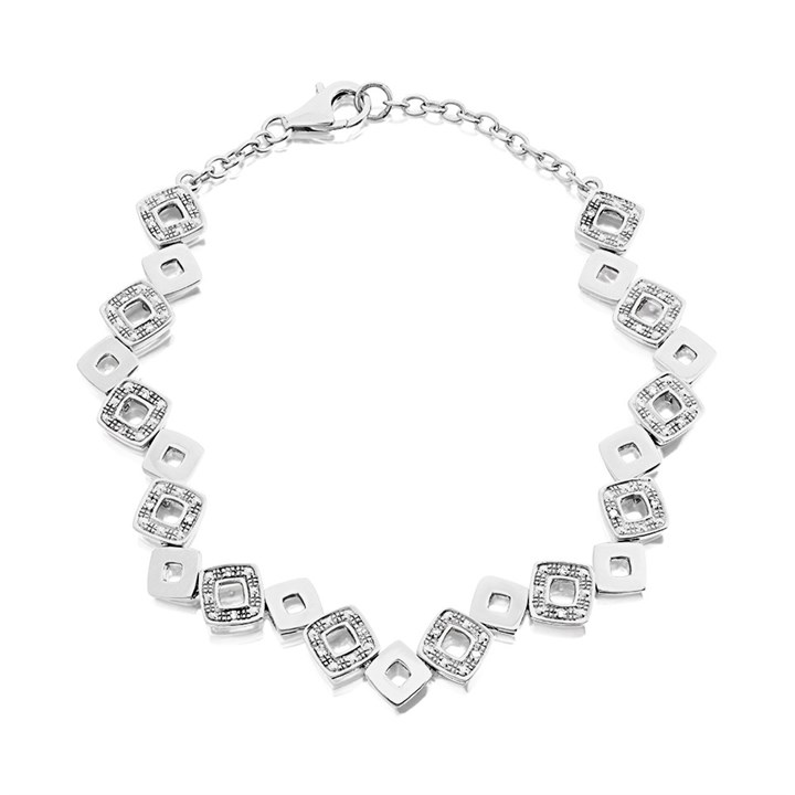 My Diamonds Silver Offset Open Square Link Bracelet - 12pts - D99208