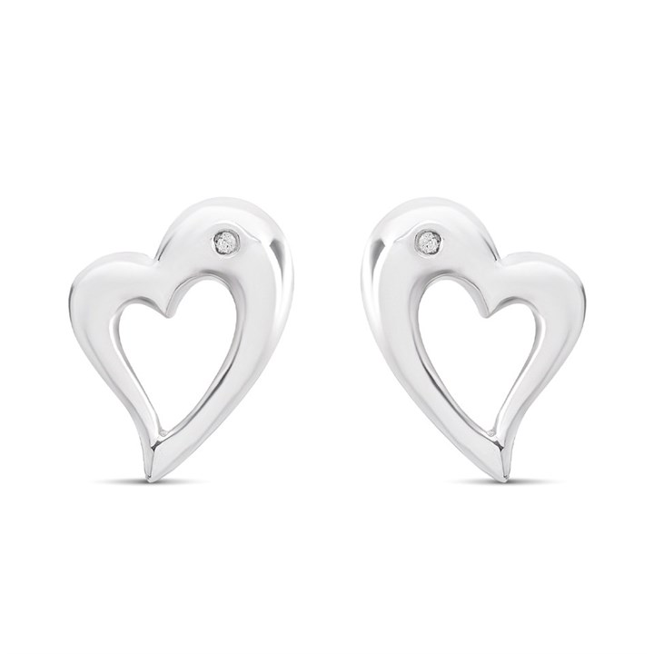 My Diamonds Silver Diamond-Set Open Heart Stud Earrings - D99210