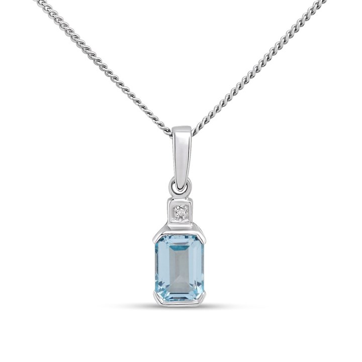My Diamonds Silver Cut Blue Topaz And Diamond Necklace - D99220