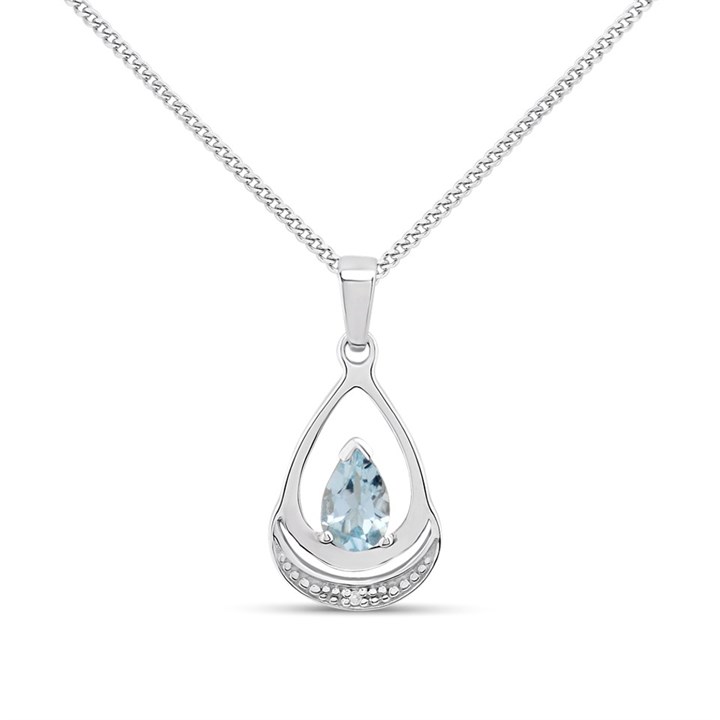 My Diamonds Silver Pear Blue Topaz And Diamond Necklace - D99226