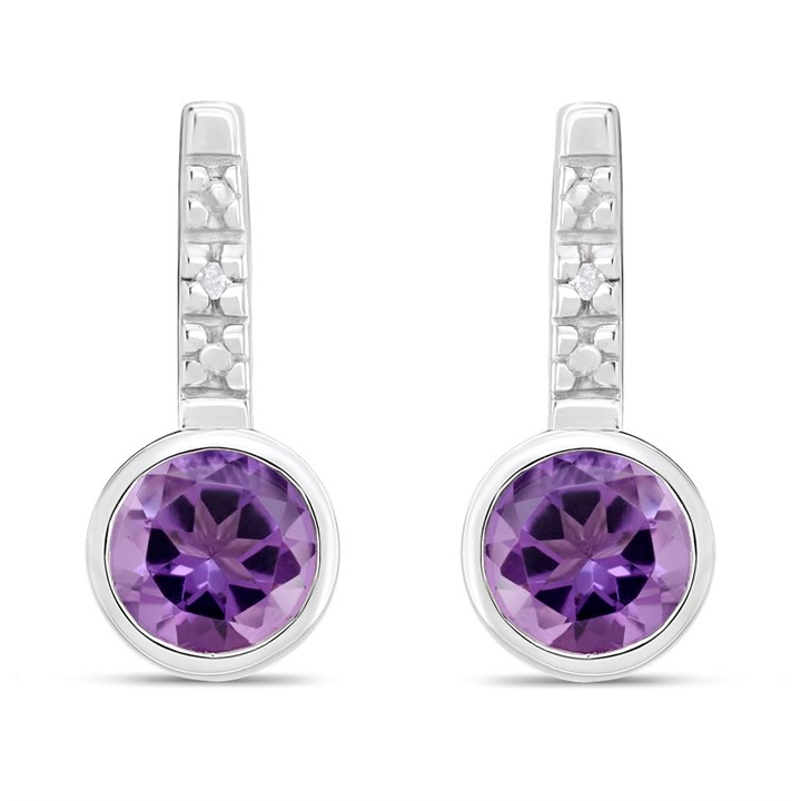 My Diamonds Silver Round Amethyst And Diamond Earrings - D99227