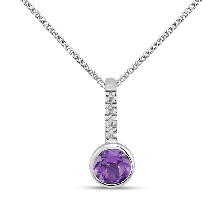 My Diamonds Silver Round Amethyst And Diamond Necklace - D99228