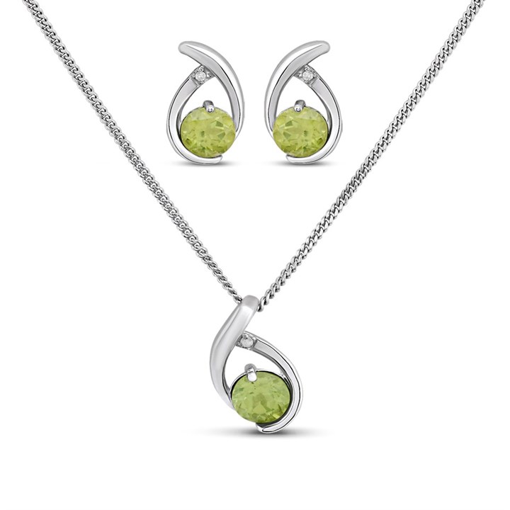 My Diamonds Silver Peridot And Diamond Necklace and Earring Set - D99230
