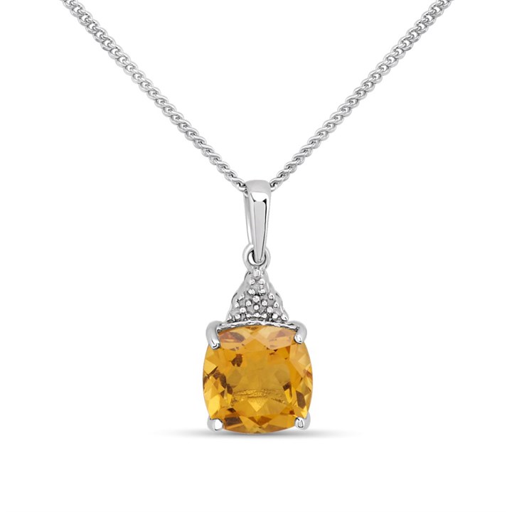 My Diamonds Silver Cushion Citrine And Diamond Necklace - D99232