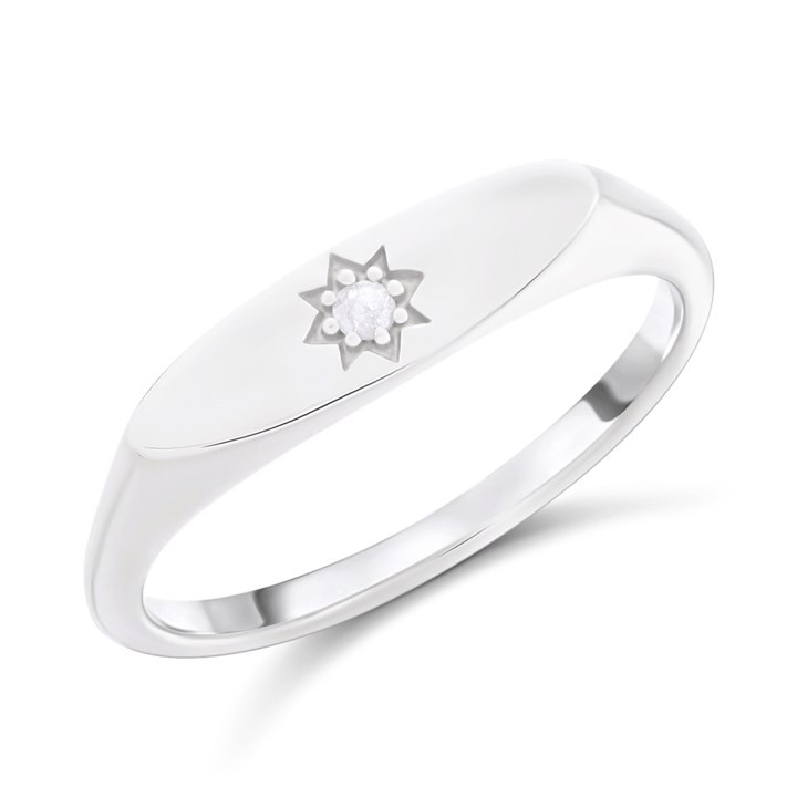 My Diamonds Silver Transverse Oval Diamond-Set Signet Ring - D99241