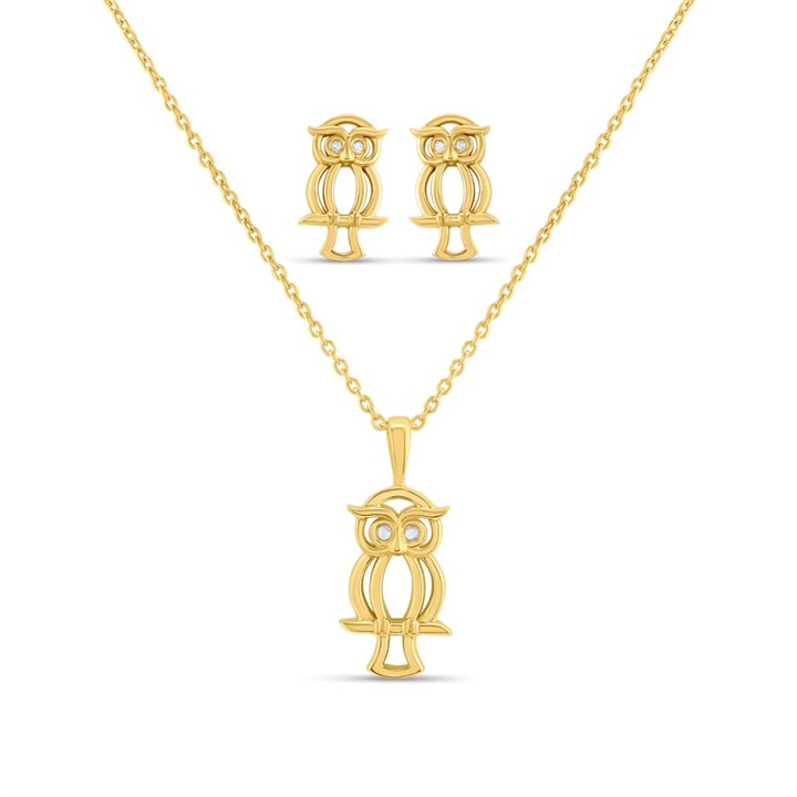 My Diamonds Gold Plated Silver Diamond-Set Owl Gift-Set - D99248