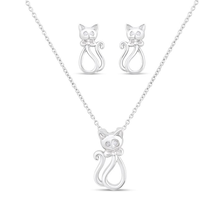My Diamonds Silver Diamond-Set Cat Gift Set - D99249