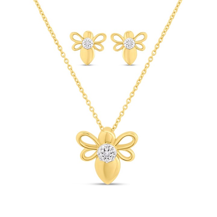 My Diamonds Gold Plated Silver Diamond-Set Bee Gift Set - D99250