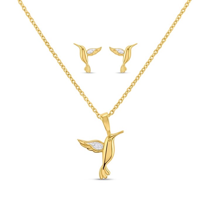 My Diamonds Gold Plated Silver Diamond-Set Humming Bird Pendant And Earring Set - D99252