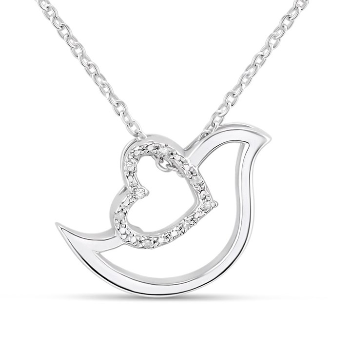 My Diamonds Silver Diamond-Set Bird And Heart Necklace - D99261