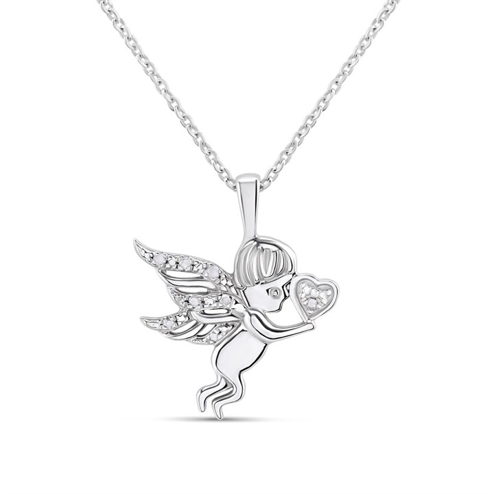 My Diamonds Silver Diamond-Set Cherub And Heart Necklace - D99264