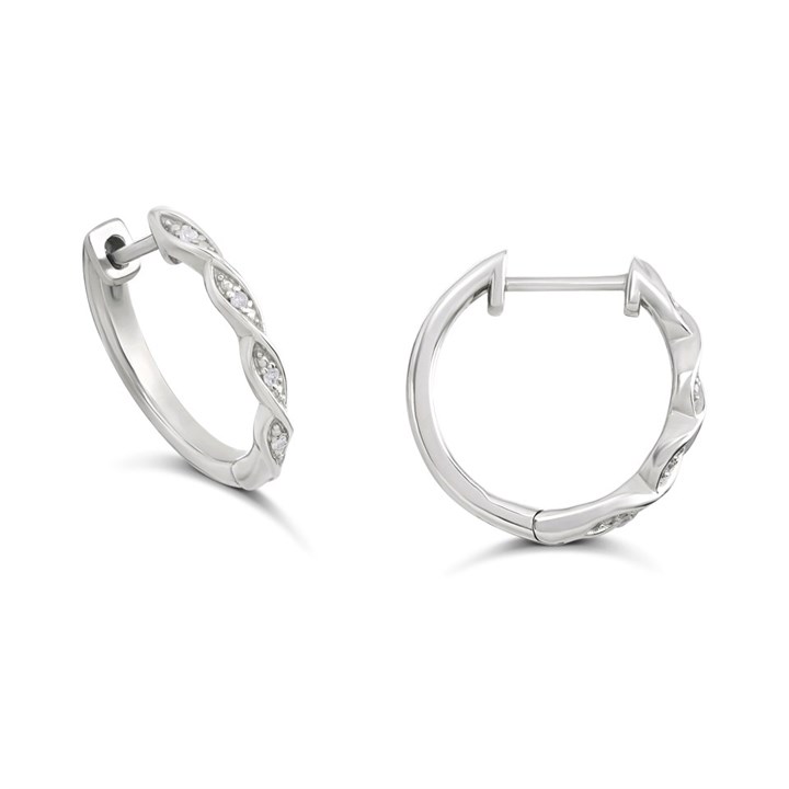 My Diamonds Silver Twisted Diamond-Set Hoop Earrings - D99267