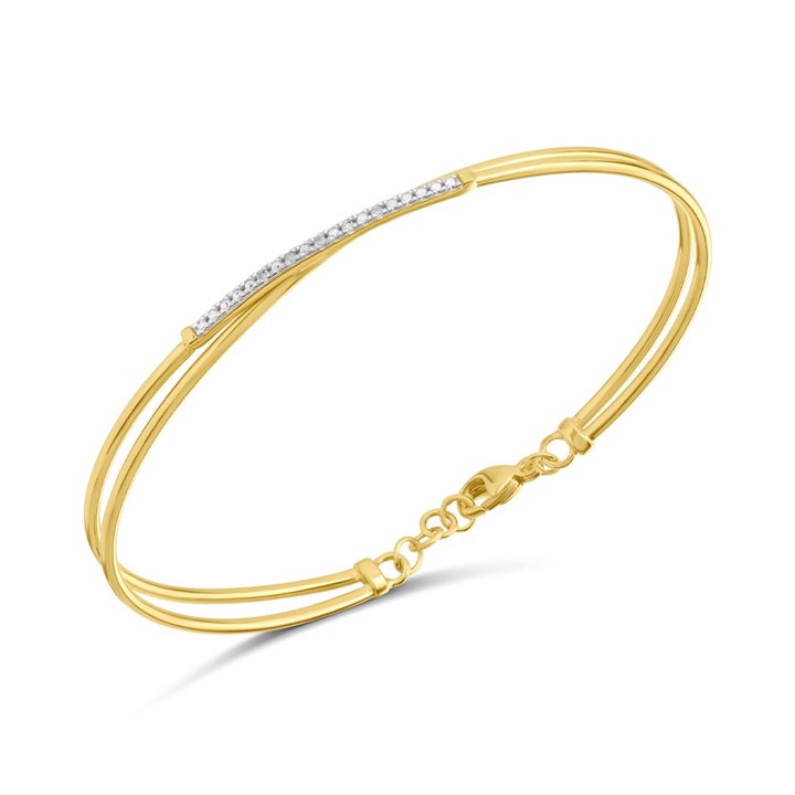 My Diamonds Gold Plated Silver Diamond-Set Crossover Double Bangle - D99270