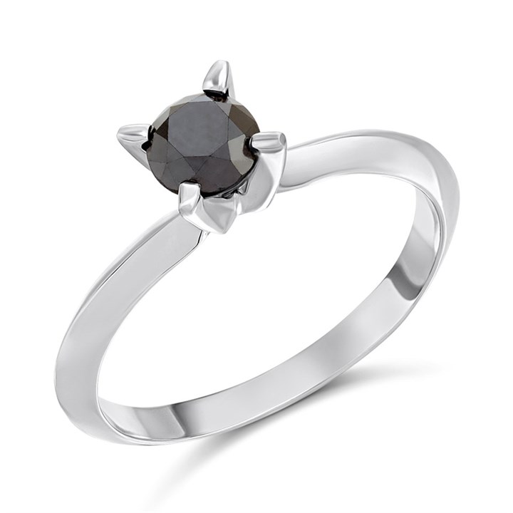 My Diamonds Silver Solitaire Black Diamond Ring, 90pts min - D99279