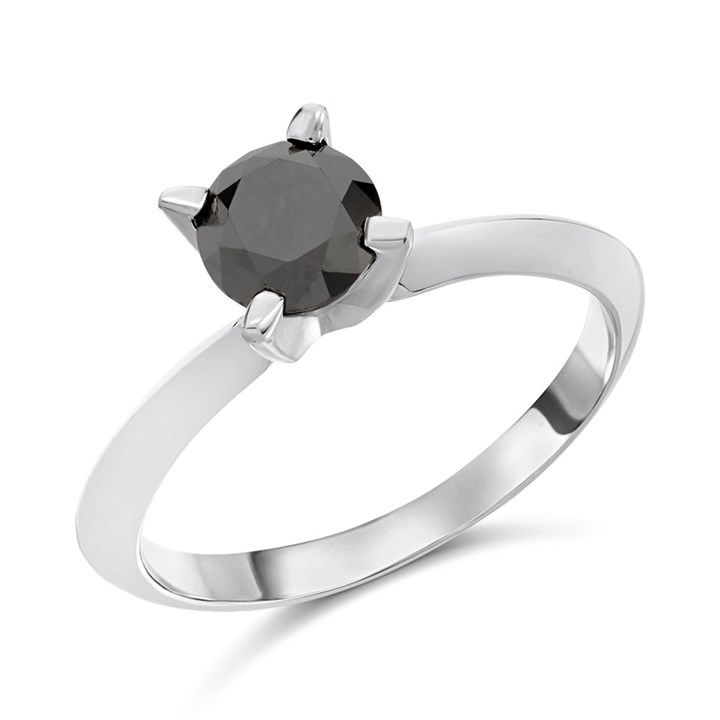 My Diamonds Silver Solitaire Black Diamond Ring, 1ct min - D99280