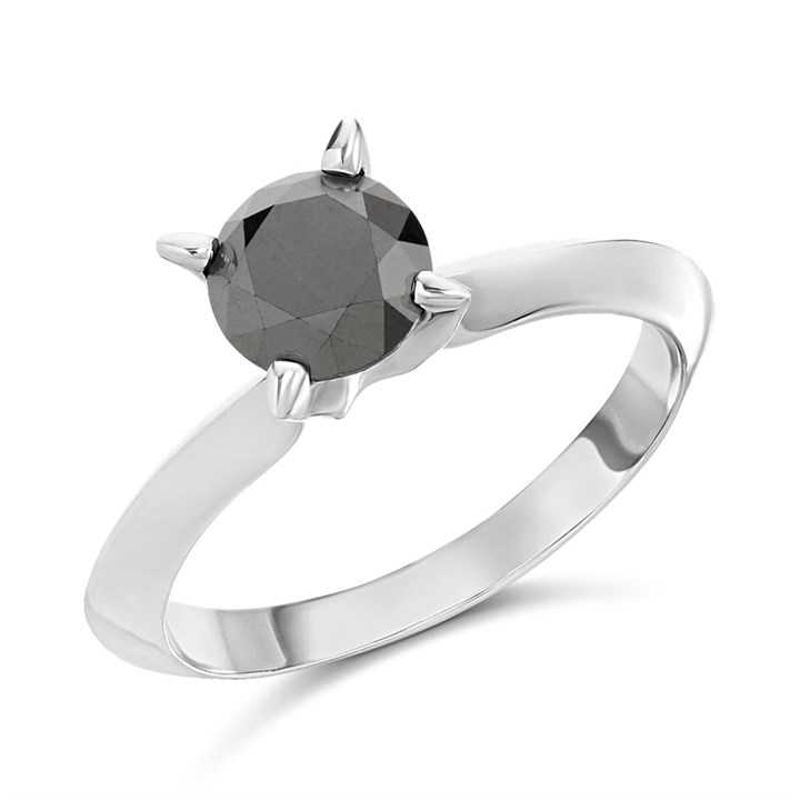 My Diamond Silver Solitaire Black Diamond Ring, 1.25cts min - D99281