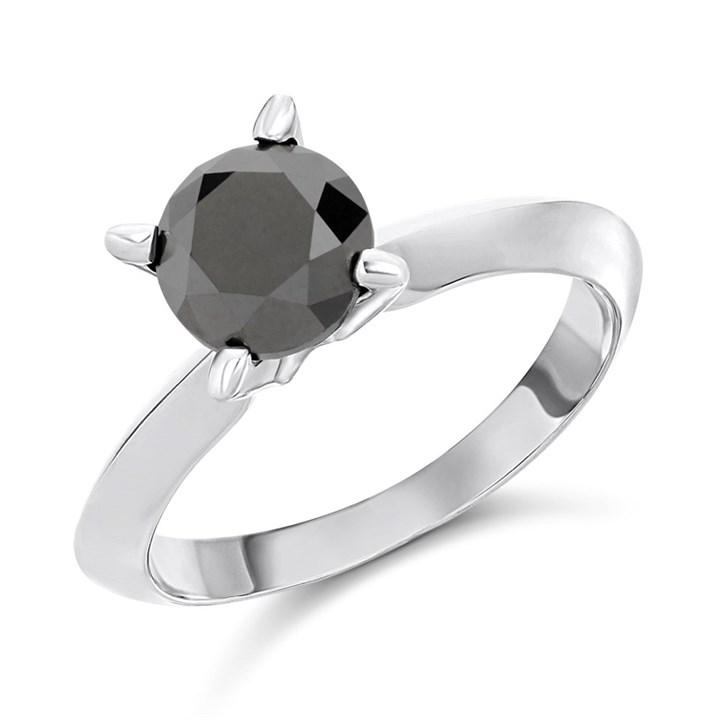 My Diamonds Silver Solitaire Black Diamond Ring, 1.50cts min - D99282