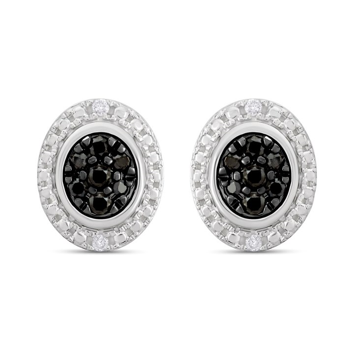 My Diamonds Silver Oval Black And White Diamond Cluster Studs, 20pts/pair - D99285