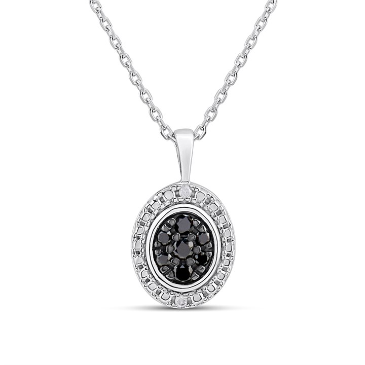 My Diamonds Silver Oval Black And White Diamond Cluster Necklace - D99286