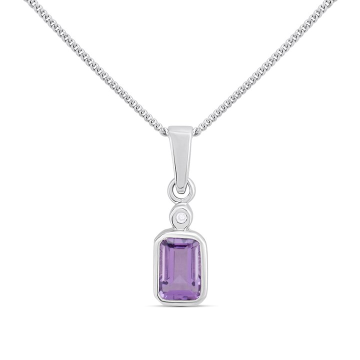 My Diamonds Silver Amethyst And Diamond Rub-Over Necklace - D99288