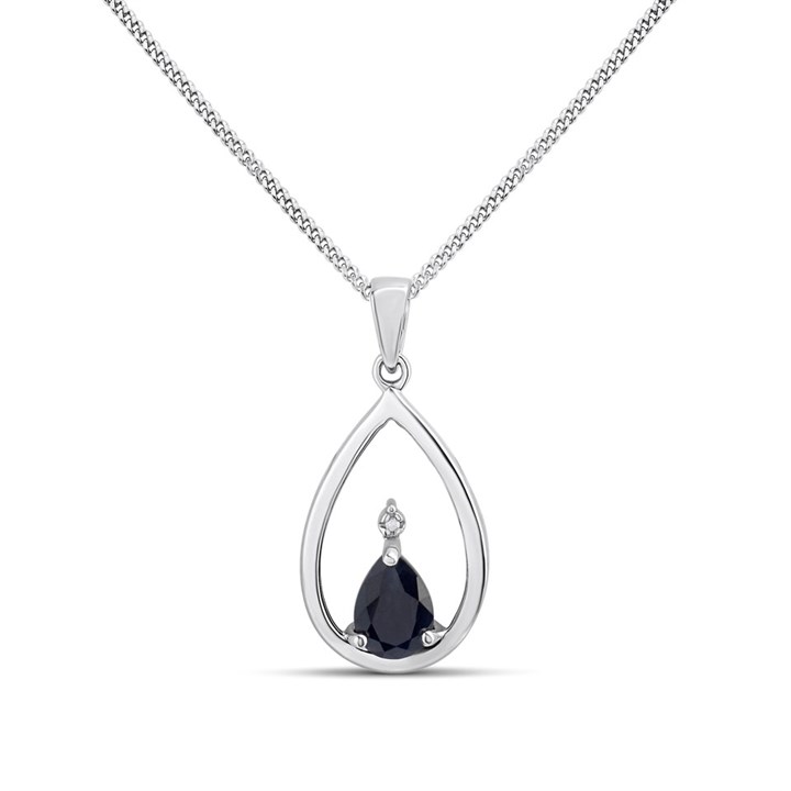 My Diamonds Silver Pear Sapphire And Diamond Necklace - D99296