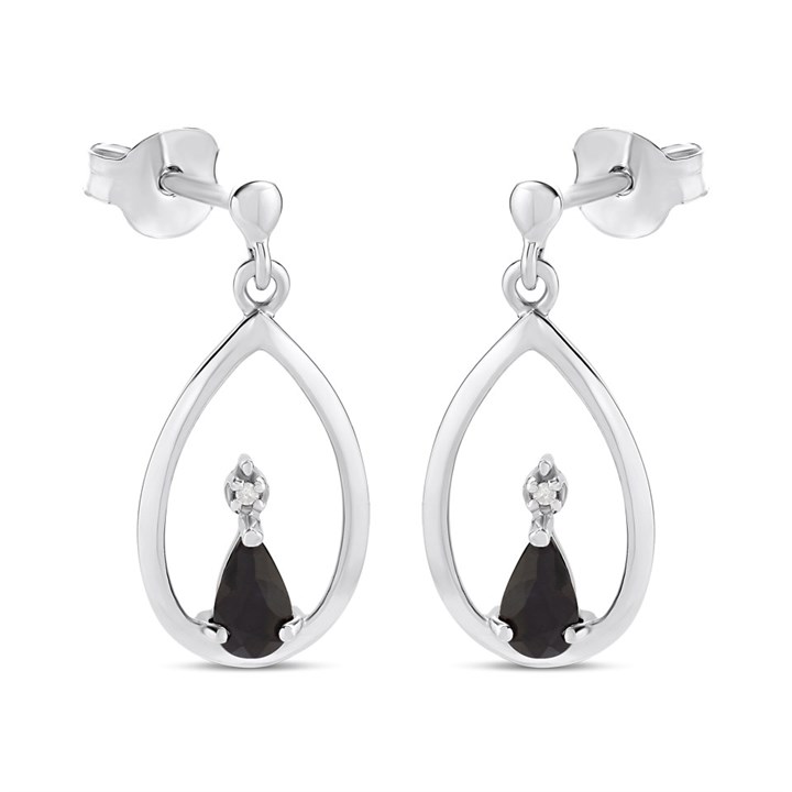 My Diamonds Silver Pear Sapphire And Diamond Earrings - D99297
