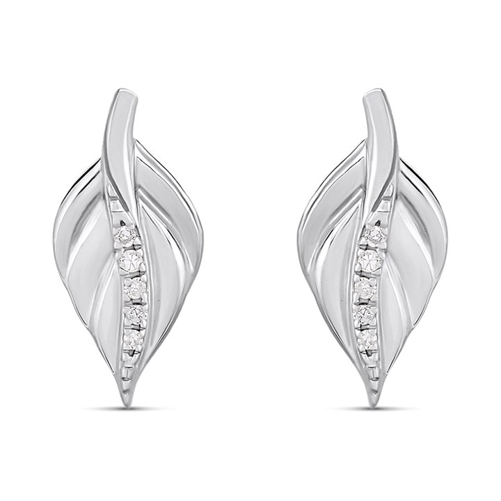 My Diamonds Silver Diamond-Set Leaf Stud Earrings - D99300