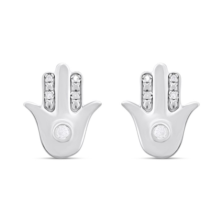 My Diamonds Silver Diamond-Set Hamsa Hand Stud Earrings - D99302