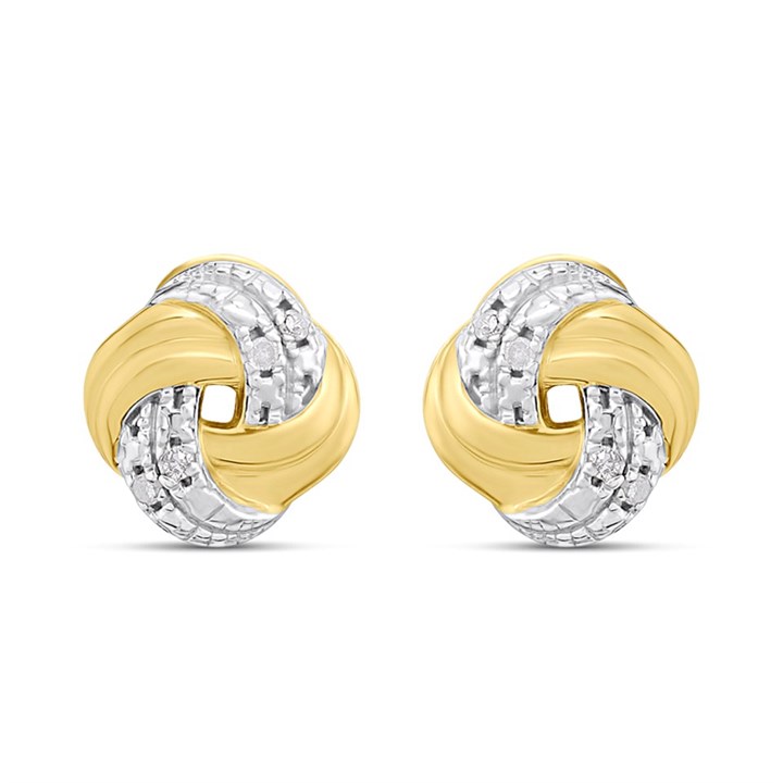 My Diamonds Gold Plated And Silver Diamond-Set Knot Stud Earrings - D99304
