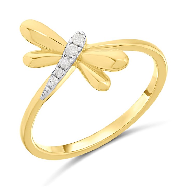 My Diamonds Gold Plated Silver Diamond-Set Dragonfly Ring - D99318