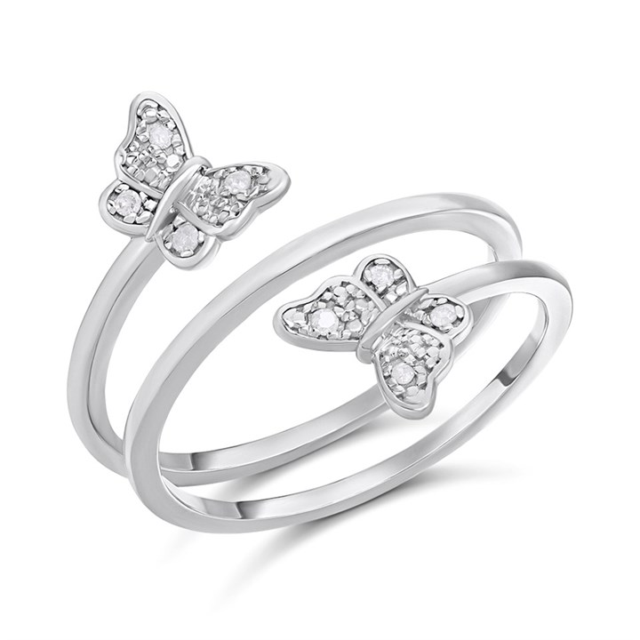 My Dias Silver Diamond-Set Butterflies Ring - D99320