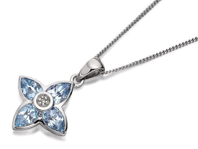 My Diamonds Silver Blue Topaz And Diamond Flower Necklace - D9970