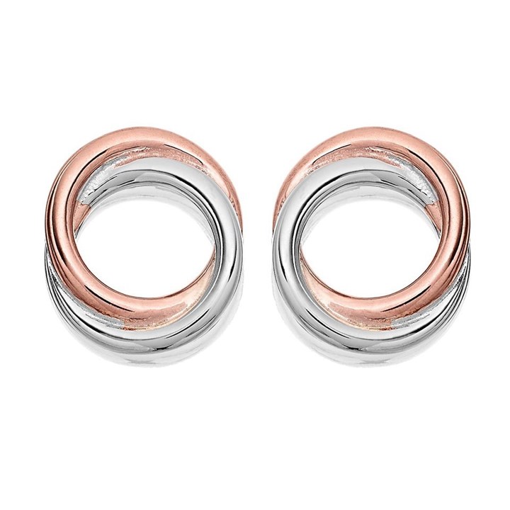 Silver Two Colour Circles Stud Earrings - 10mm - F01002