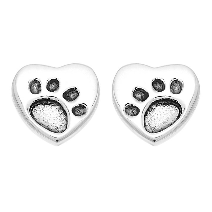Silver Paw Print In Heart Earrings - 7mm - F01005
