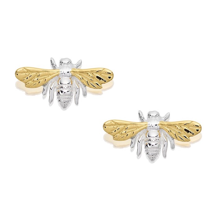 Silver Two Colour Bee Stud Earrings - 16mm - F01006