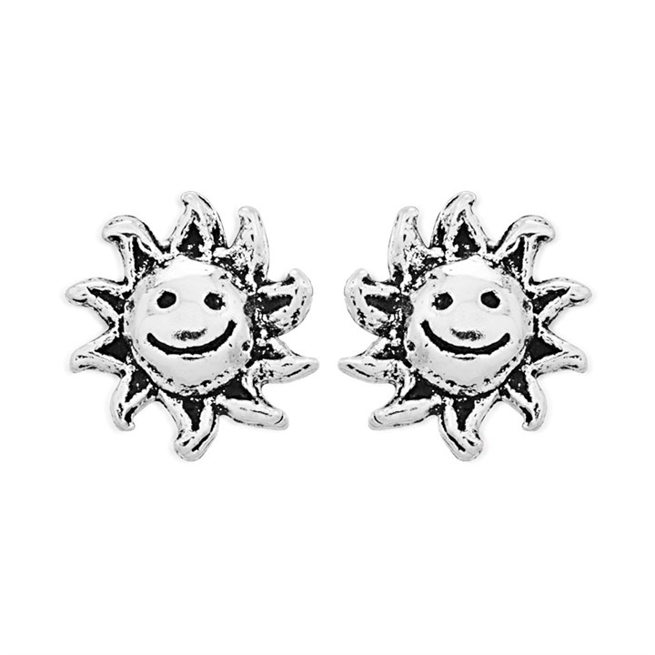 Silver Smiley Flower Stud Earrings - 6mm - F01017