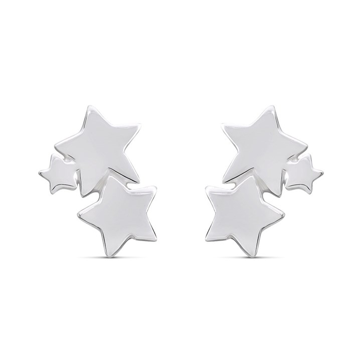 Silver Three Stars Stud Earrings - 8mm - F01019