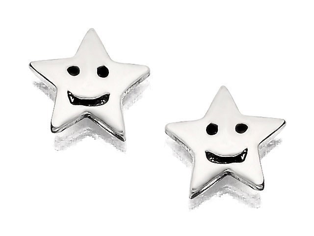 Silver Smiley Star Stud Earrings - 5mm - F0131